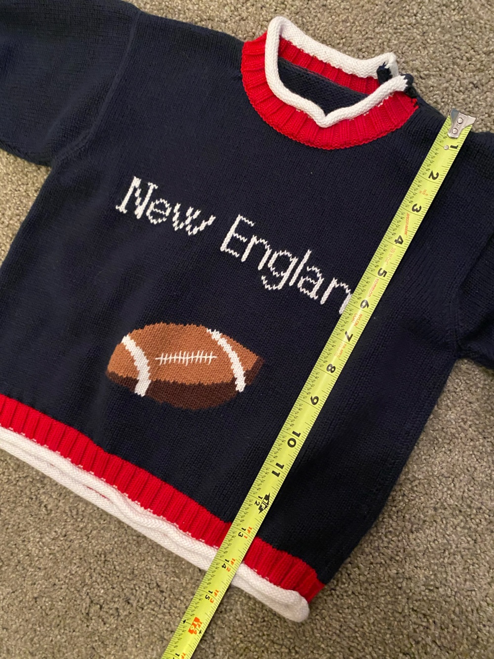 Handmade Navy 'New England' Football Knit Sweater with Red & White Trim 2/3T - Picture 7 of 9